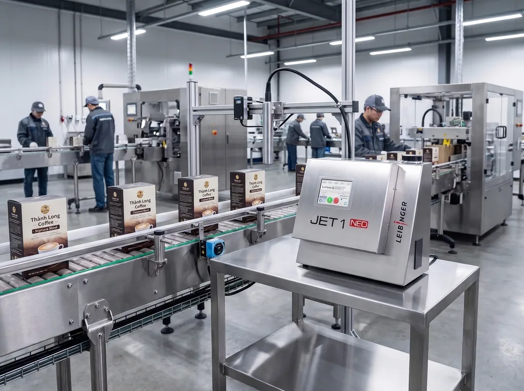 Máy in phun Leibinger trên bao bì thực phẩm